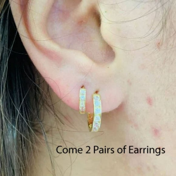 14K Solid Gold Double Huggies Hoop Earrings for Womens Hoop Earrings 14x14 9x9mm - Picture 1 of 4